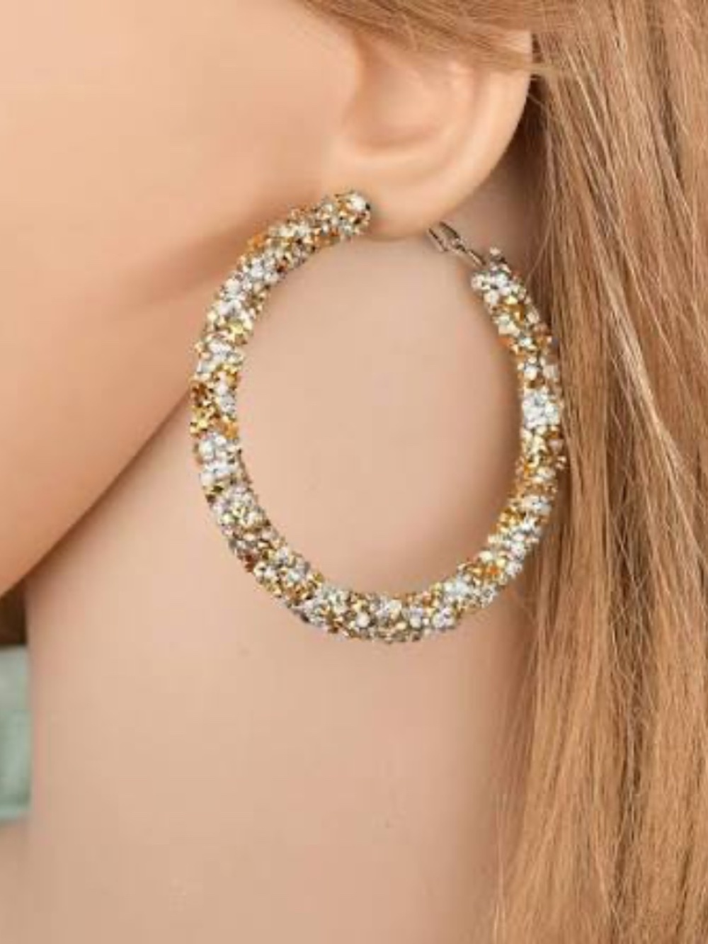 Large Hoop Earrings 6 Crushed Sparkle Cz Crystal Red Blue Green Gold Multi Black